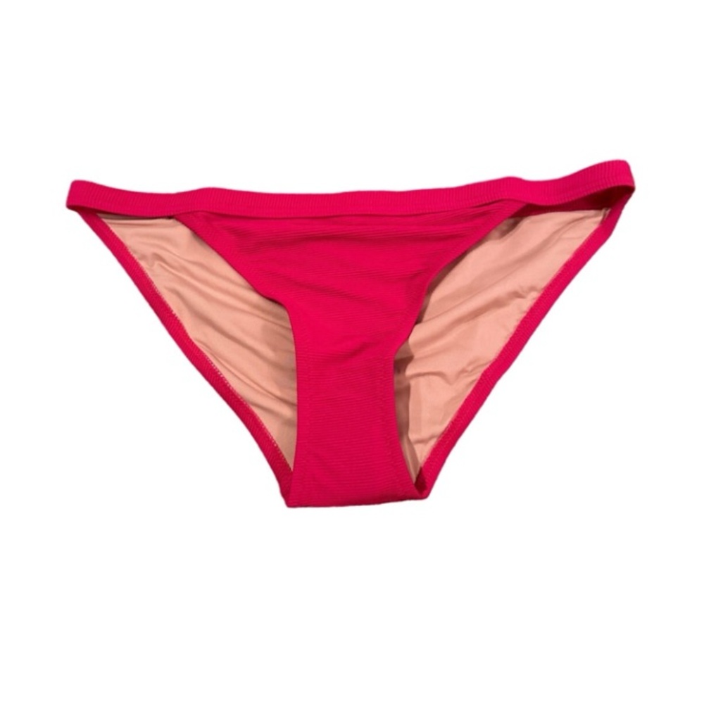 J. Crew Hot Pink Ribbed‎ Trim Hipster Full coverage Swim Bikini Bottom Sz M NEW